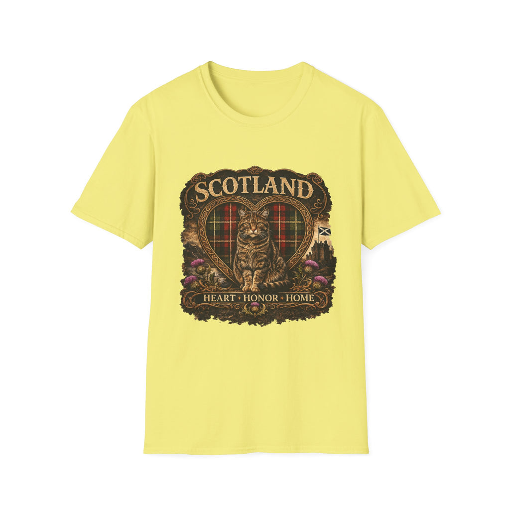 Scotland Wildcat – Heart, Home & Tartan Cat Retro Travel Tee