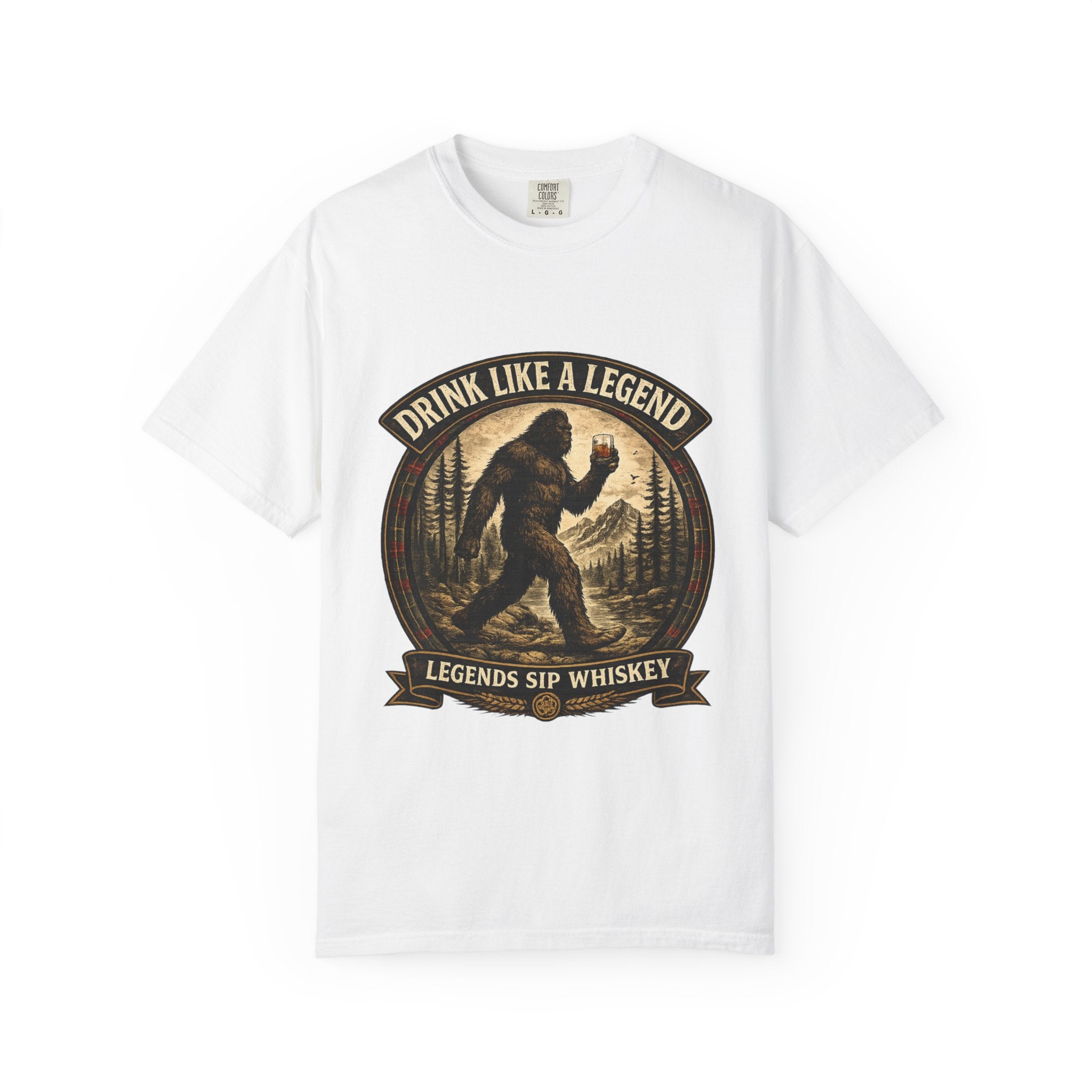 Drink Whiskey Like a Legend T-Shirt — Bigfoot Rustic Forest Graphic Tee