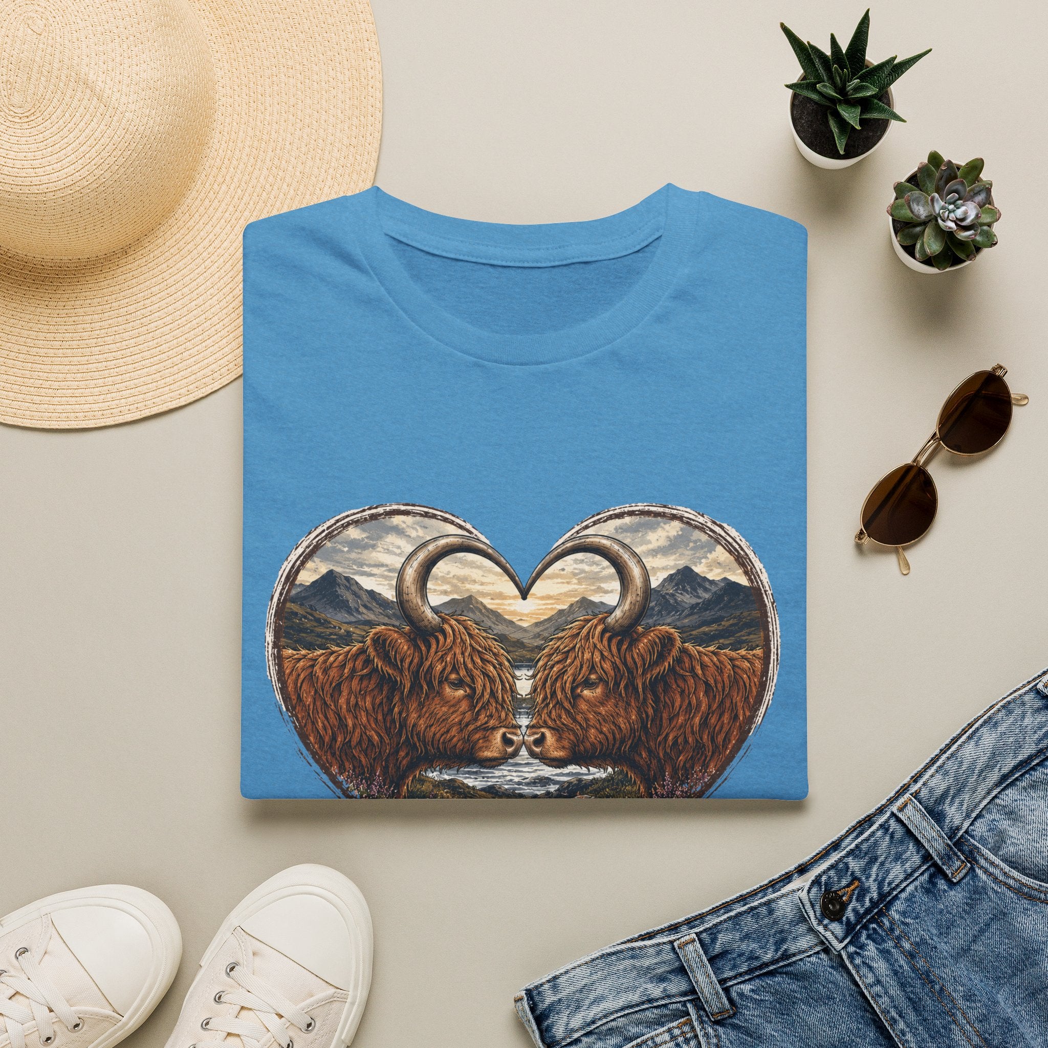 Highland Cow Heart T-Shirt — “Love Moo-ves Mountains”