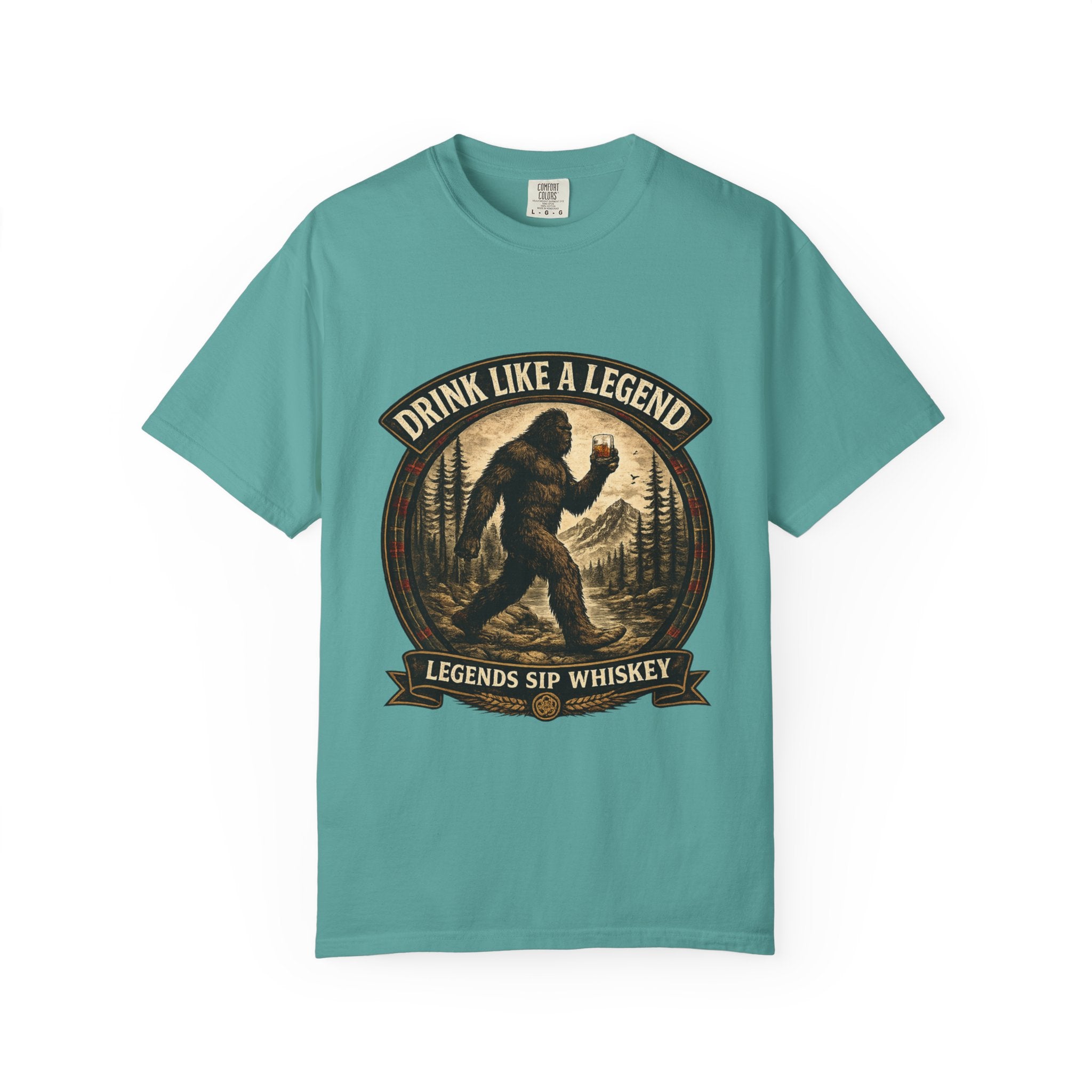Drink Whiskey Like a Legend T-Shirt — Bigfoot Rustic Forest Graphic Tee