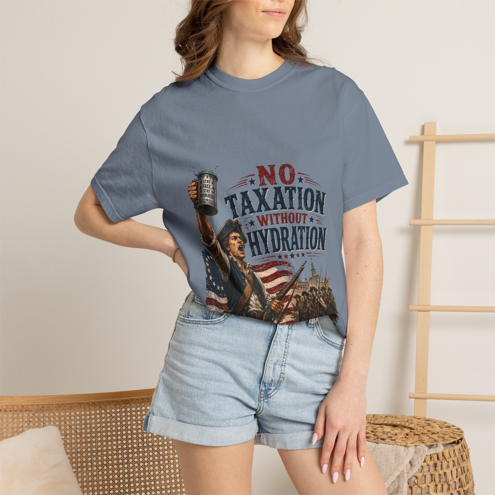 T-Shirt — "No Taxation Without Hydration" Patriotic Funny Drinking Tee