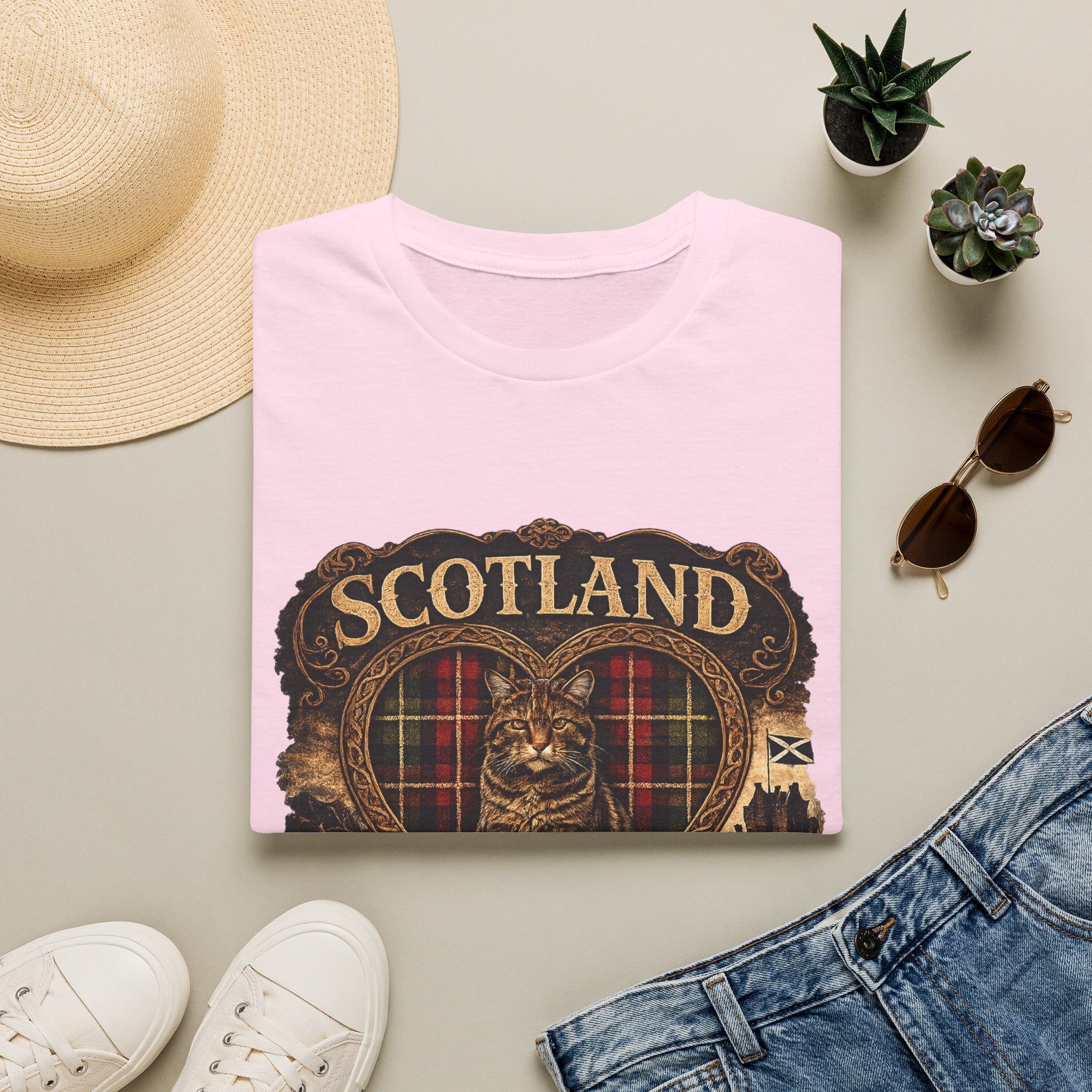Scotland Wildcat – Heart, Home & Tartan Cat Retro Travel Tee