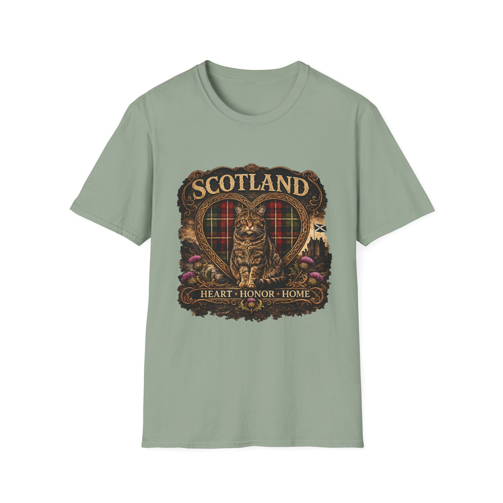 Scotland Wildcat – Heart, Home & Tartan Cat Retro Travel Tee
