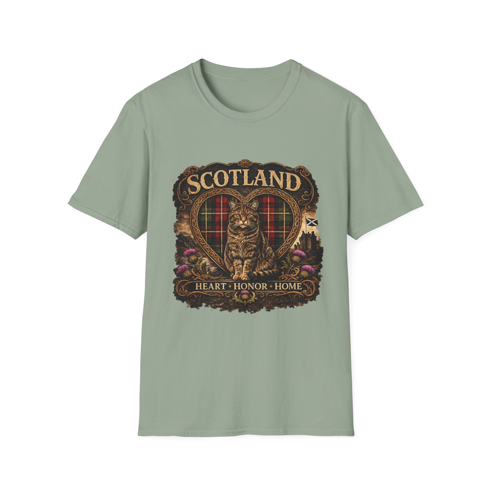 Scotland Wildcat – Heart, Home & Tartan Cat Retro Travel Tee