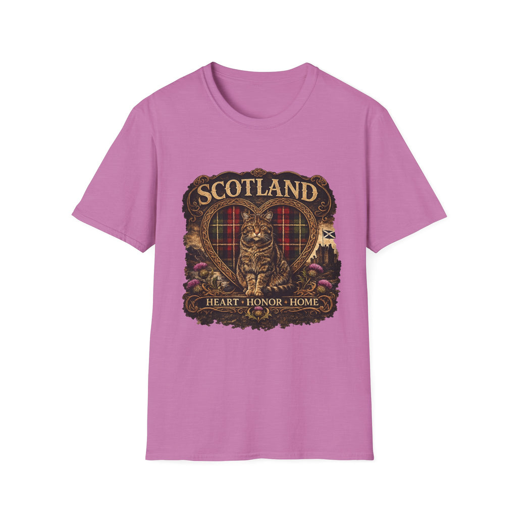 Scotland Wildcat – Heart, Home & Tartan Cat Retro Travel Tee