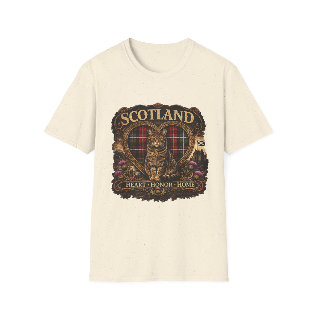 Scotland Wildcat – Heart, Home & Tartan Cat Retro Travel Tee