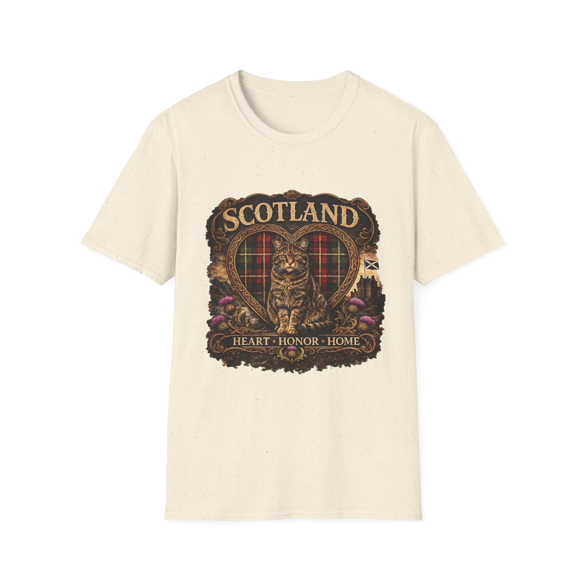 Scotland Wildcat – Heart, Home & Tartan Cat Retro Travel Tee