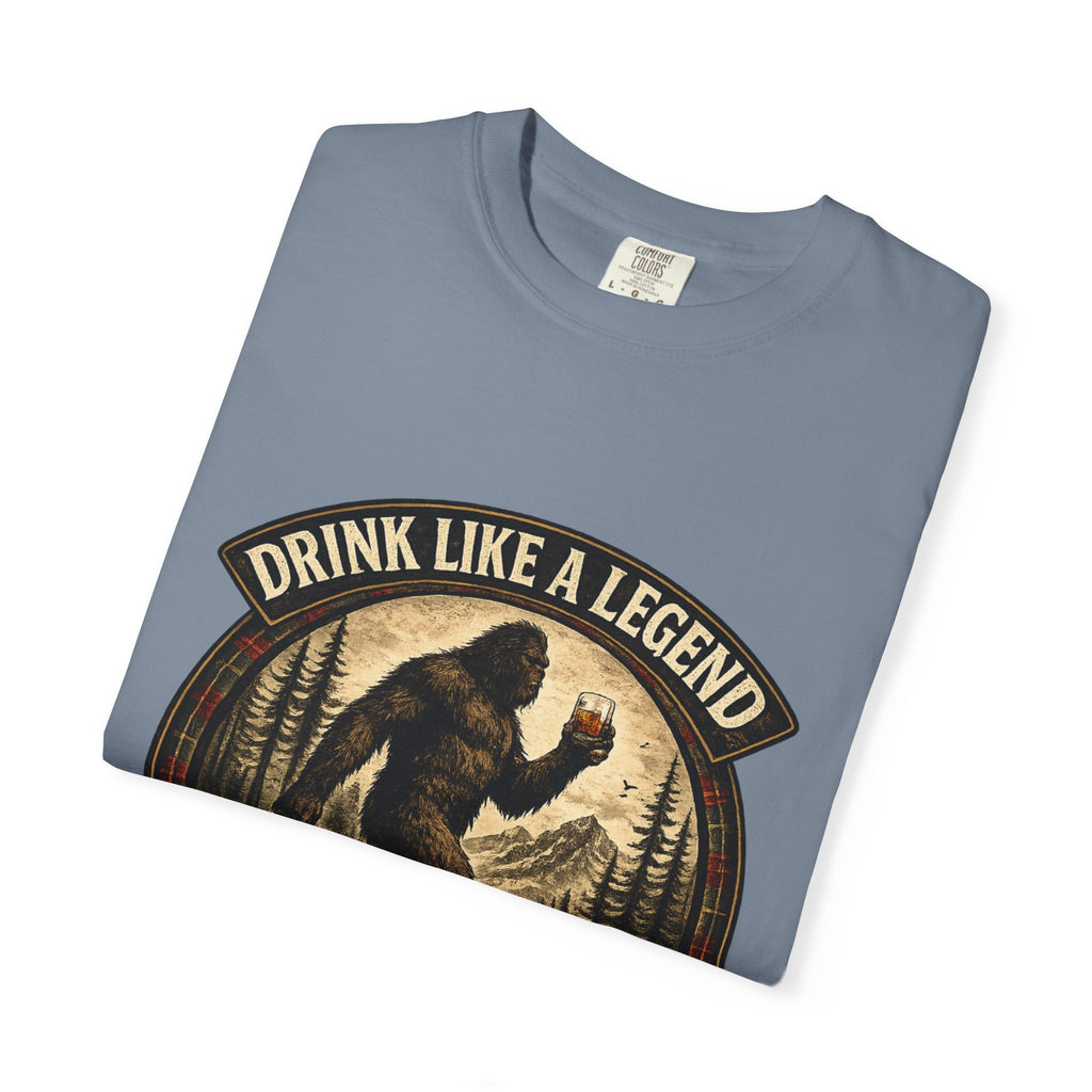 Drink Whiskey Like a Legend T-Shirt — Bigfoot Rustic Forest Graphic Tee