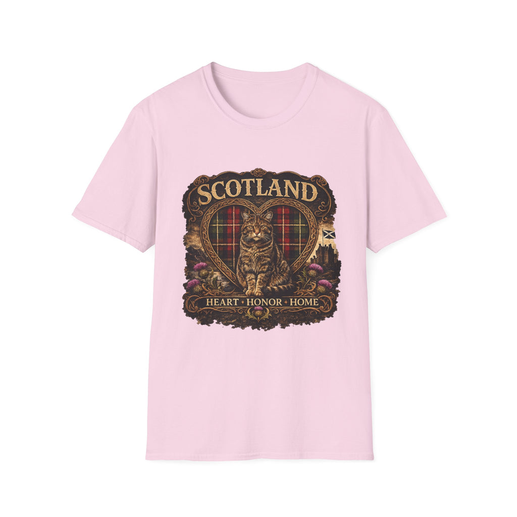 Scotland Wildcat – Heart, Home & Tartan Cat Retro Travel Tee