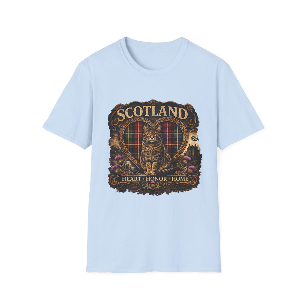 Scotland Wildcat – Heart, Home & Tartan Cat Retro Travel Tee