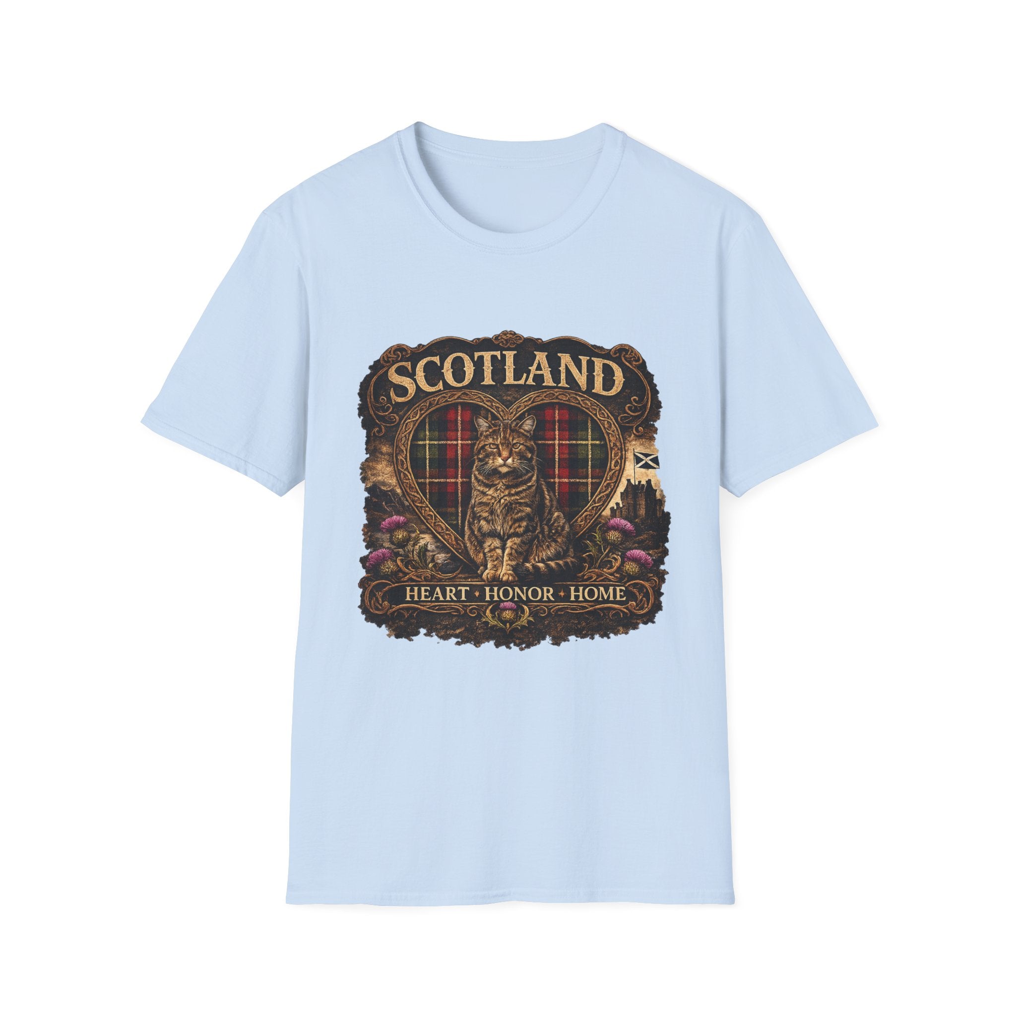 Scotland Wildcat – Heart, Home & Tartan Cat Retro Travel Tee