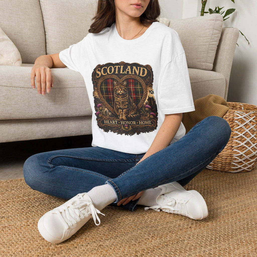 Scotland Wildcat – Heart, Home & Tartan Cat Retro Travel Tee