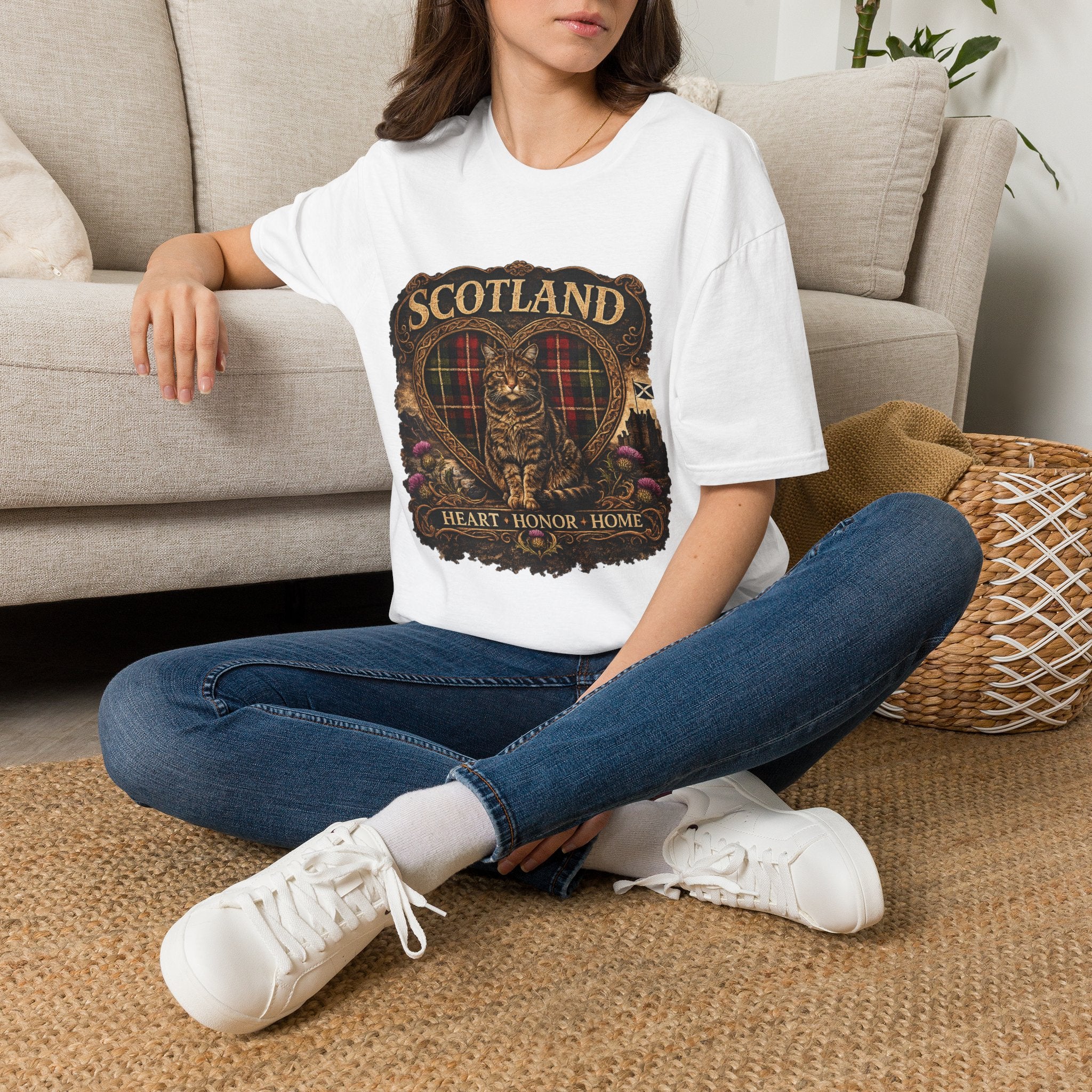 Scotland Wildcat – Heart, Home & Tartan Cat Retro Travel Tee