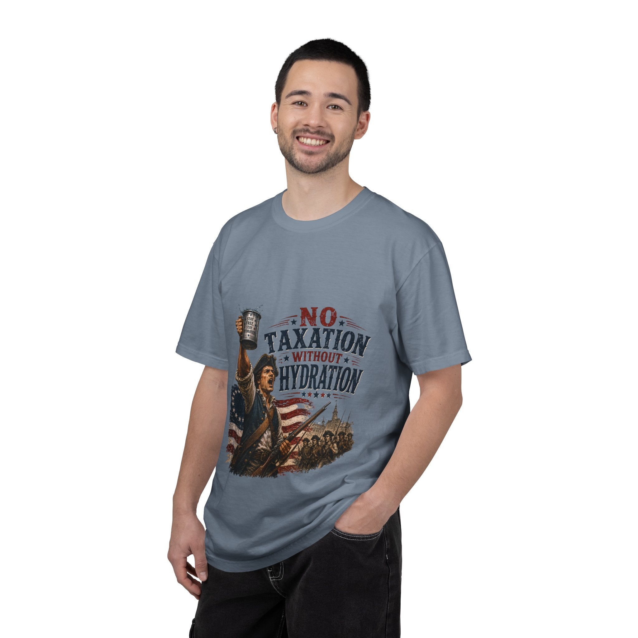 T-Shirt — "No Taxation Without Hydration" Patriotic Funny Drinking Tee