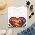 T-Shirt — 'My Heart Never Left Scotland' Scenic Heart Sunset Tee