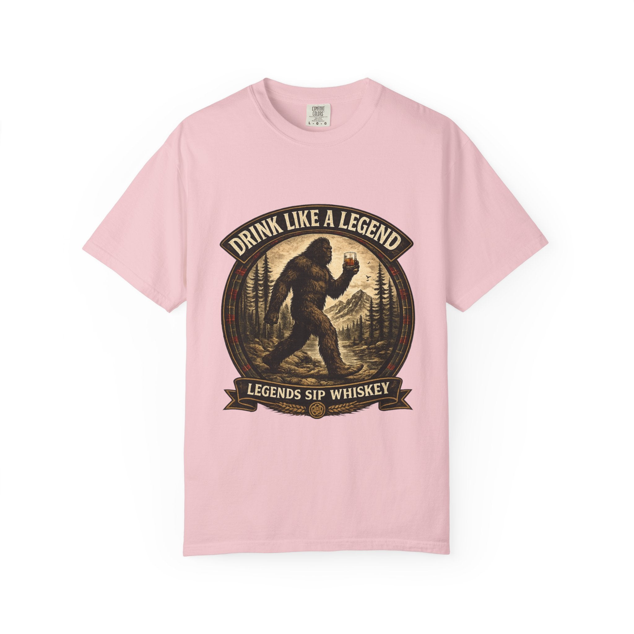 Drink Whiskey Like a Legend T-Shirt — Bigfoot Rustic Forest Graphic Tee
