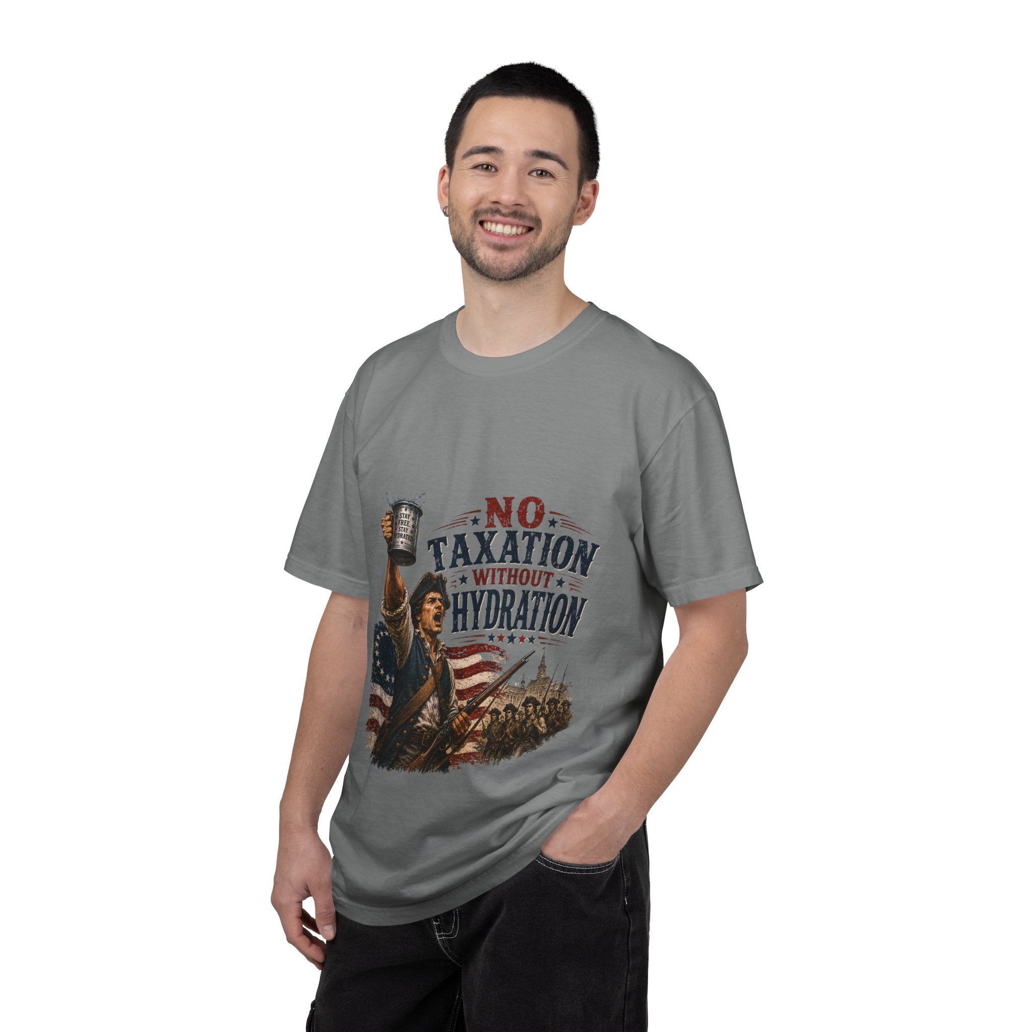 T-Shirt — "No Taxation Without Hydration" Patriotic Funny Drinking Tee