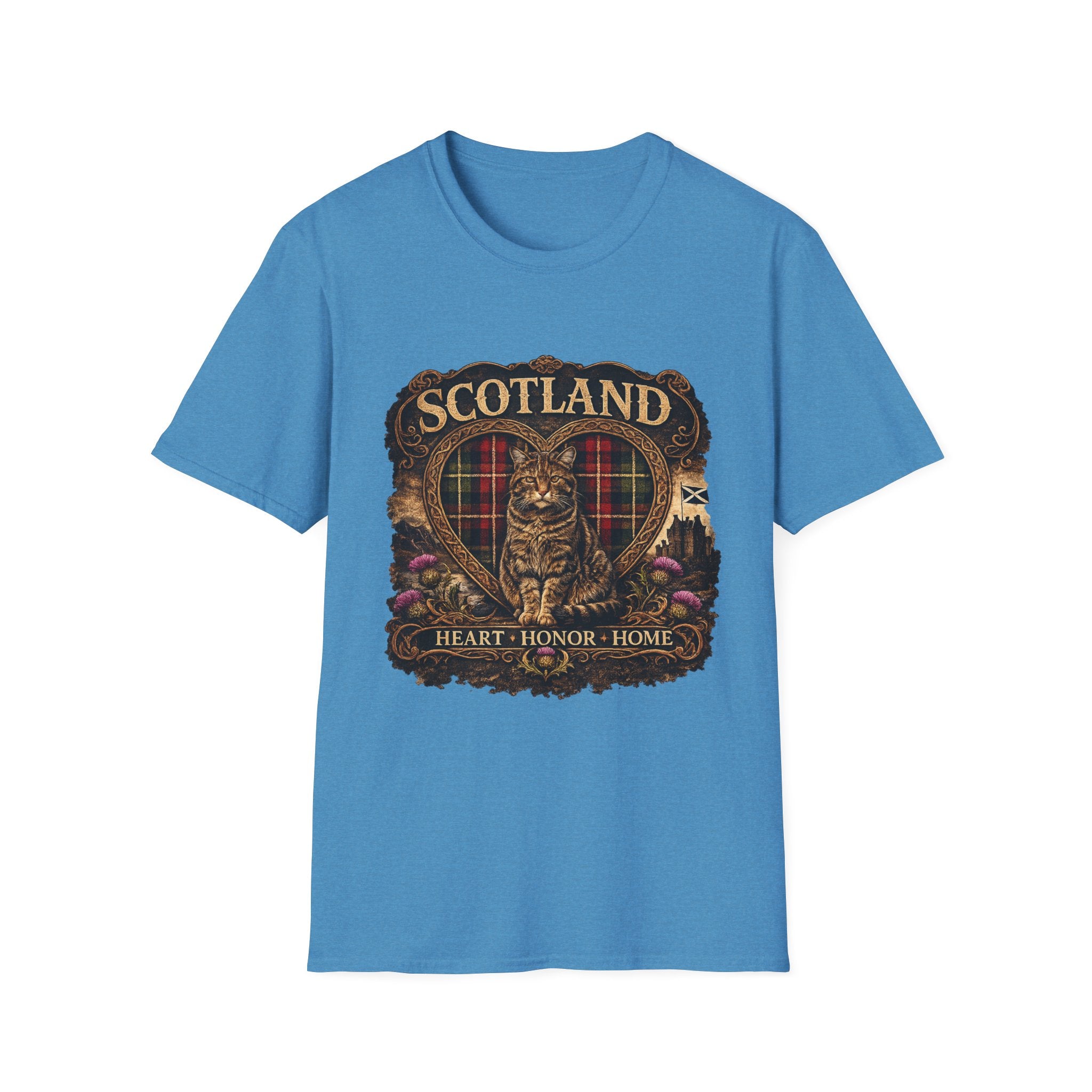 Scotland Wildcat – Heart, Home & Tartan Cat Retro Travel Tee
