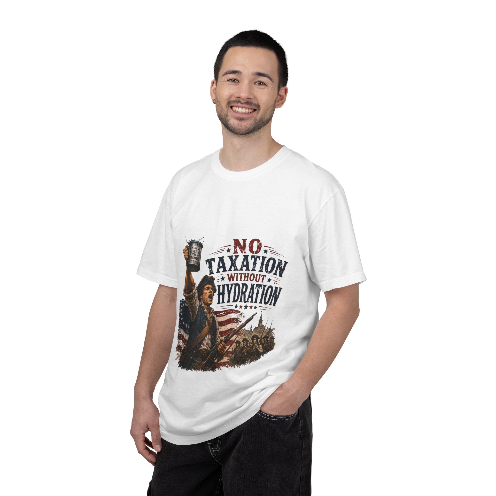T-Shirt — "No Taxation Without Hydration" Patriotic Funny Drinking Tee