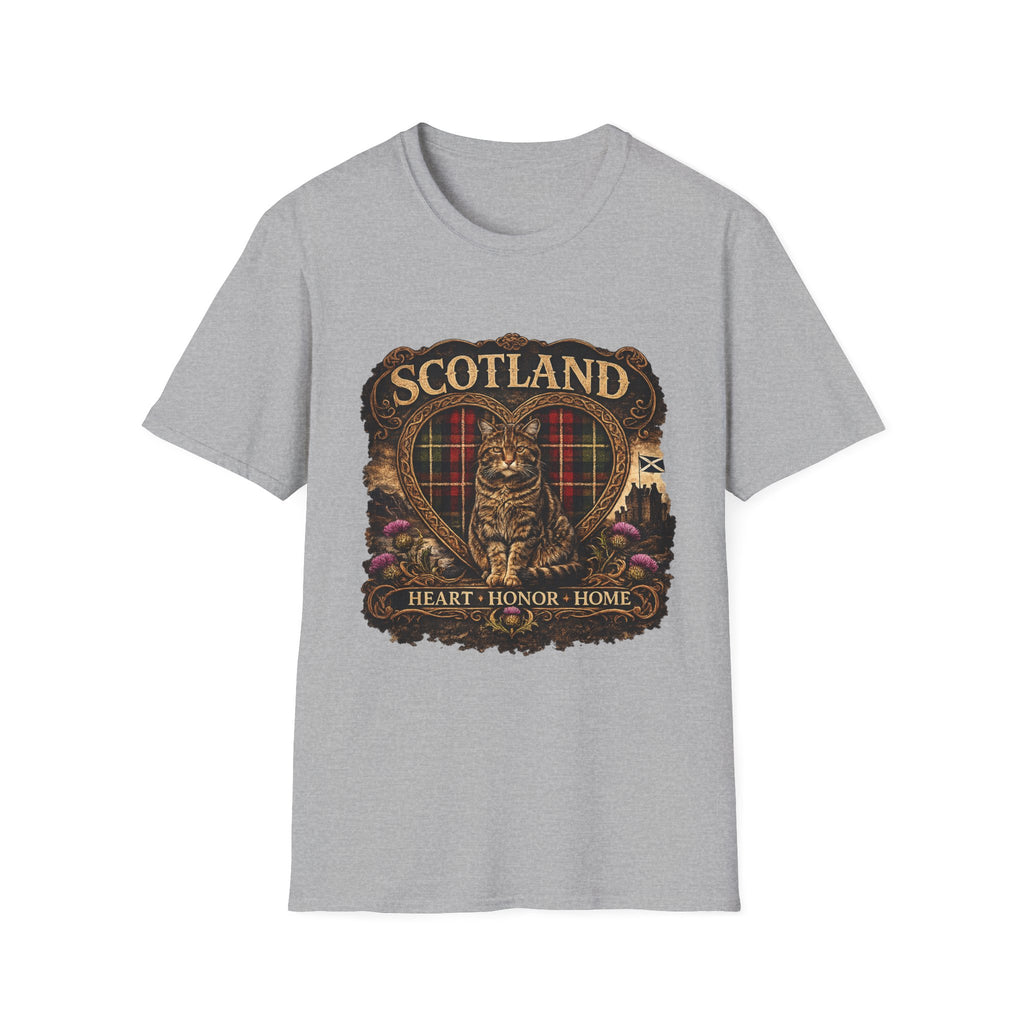 Scotland Wildcat – Heart, Home & Tartan Cat Retro Travel Tee