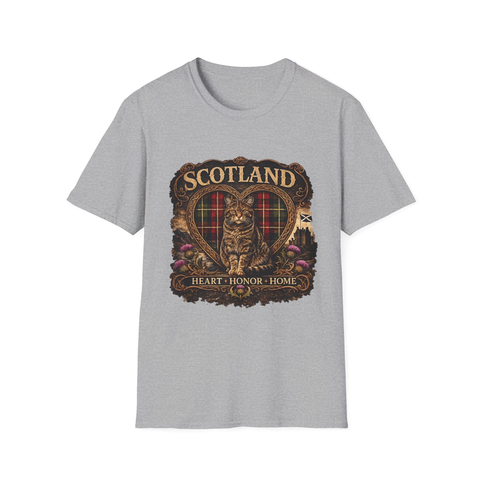 Scotland Wildcat – Heart, Home & Tartan Cat Retro Travel Tee