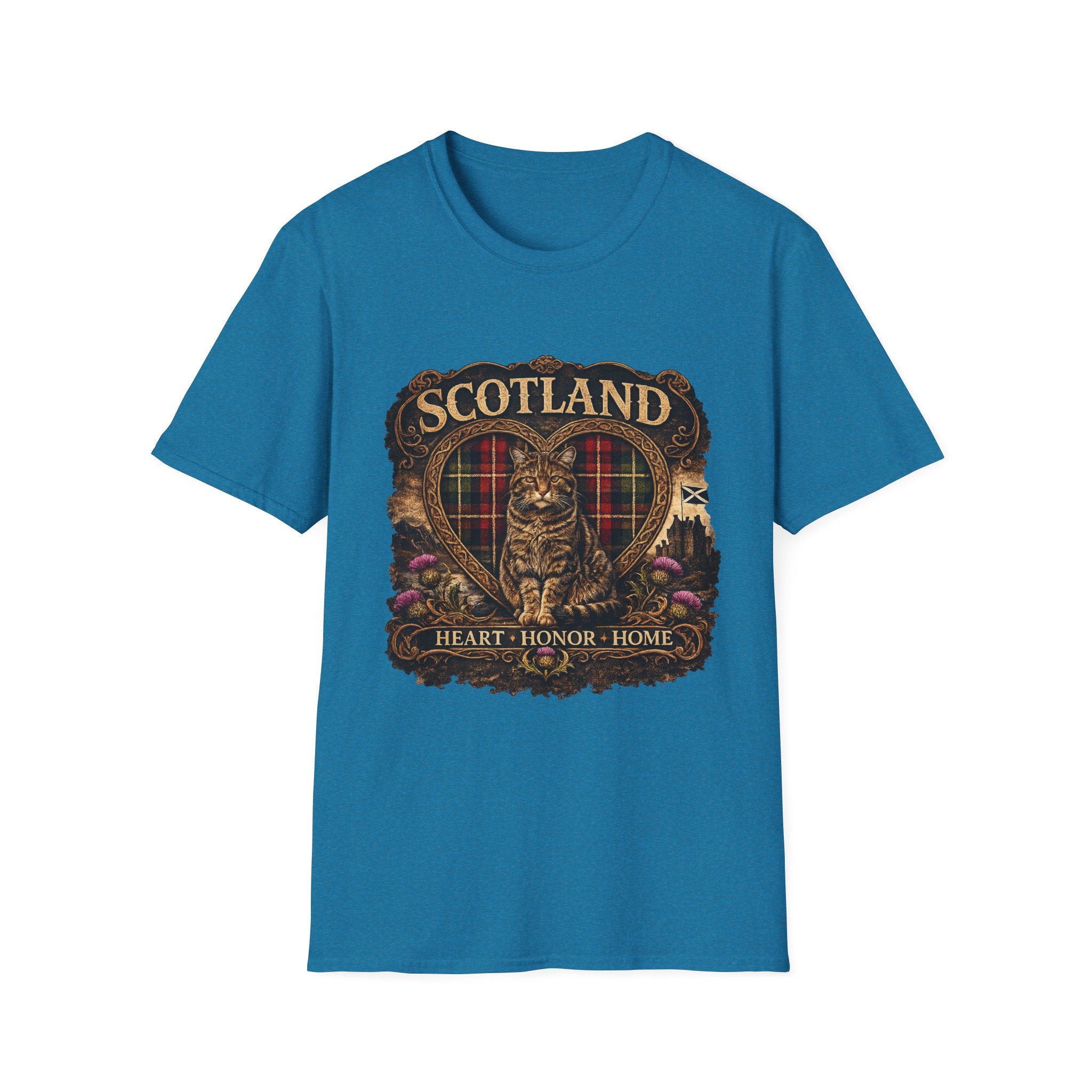 Scotland Wildcat – Heart, Home & Tartan Cat Retro Travel Tee